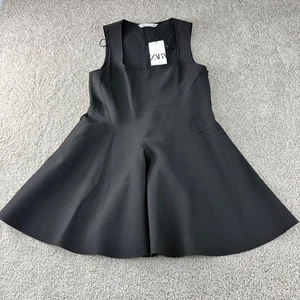 NWT Zara Black Sleeveless Mini Dress Fit Flare Square Neck Cocktail Party Career - Picture 1 of 14