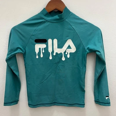 FILA Teal Long Sleeve Swim Surf Rash Vest Top - Size 8 - image 1 of 4