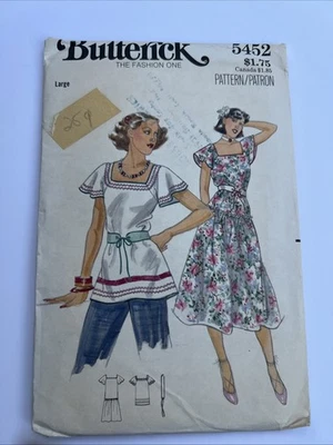Vestido o Top Butterick 5452 Cuello Cuadrado De Colección Años 70 Cottagecore Volantes Suelto 16/18 Foto 1 de 2