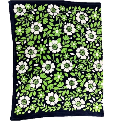 Vera Bradley Lucky You Fleece Throw Blanket 50x80 Navy/Green/White Floral - Image 1 of 3