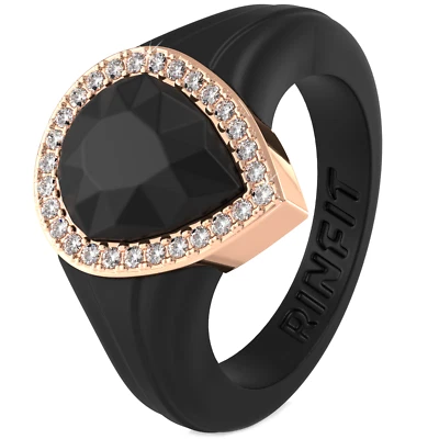 Silicone Wedding Ring for Women Pear with Metal Frame and Cubic Zirconia Stones - Image 1 of 4