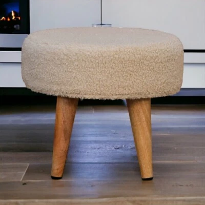 Nordic Style Cream Boucle Round Footstool - Image 1 of 4