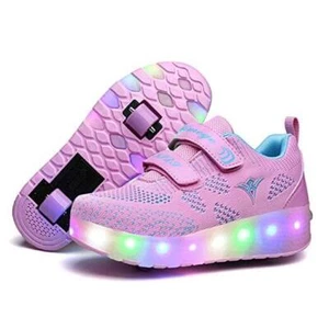 Kids Roller Shoes Boy Girl Sneakers with Wheels 1.5 Little Kid 159-pink-double - Picture 1 of 7