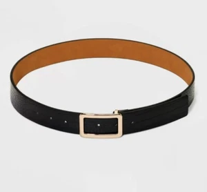 Women's Gold Rectangular Center Belt - A New Day Black Croc S - Picture 1 of 1