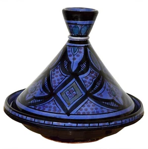 Exquisito plato de cerámica tajine hecho a mano para servir marroquíes 10 pulgadas azul - Imagen 1 de 3