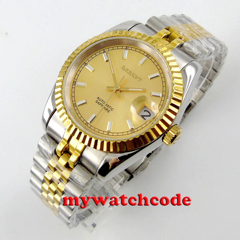 36mm debert golden dial luminous marks miyota Automatic mens womens Watch D89 - Image 1 of 4