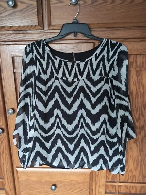 Women's AB Studio Black & White Striped Flutter Long Sleeve Top Sz. XL - Image 1 of 3