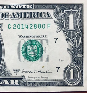 2014-28-Aug Geburtstagsschein One Dollar Schein ausgefallene Seriennummer G 2014-28-8-0 F - Bild 1 von 3