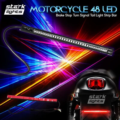 8" Motorcycle 48 LED Integrated Brake Stop Turn Signal Tail Light Strip Bar x1 - Image 1 of 4