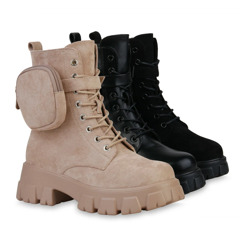 MARKENLOS Damen Stiefeletten Leicht Gefütterte Plateau Boots Taschen Stiefel 835903 Schuhe