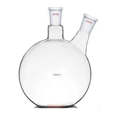 3000ml,24/40,2-Neck, Flat Bottom Glass Flask,3L,Twins Necks,Lab Chemical Vessel - Image 1 of 4