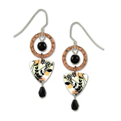 Hammered Copper Ring Floral Triangle Earrings Lemon Tree Sterling Silver Hook - Image 1 of 4