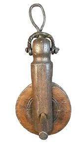 Antike Umlenkrolle Holz Schmiede Eisen Aufhängung 17./18. Jahrhundert Patina - Bild 1 von 18