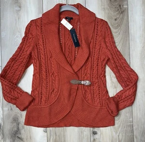Talbots Petites Sweater Cardigan Lambs Wool Blend Burnt Orange Size SP - Picture 1 of 7
