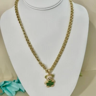 Colar de corrente feminino folheado a ouro 18K verde urso de pelúcia 20' Oro Laminado - Imagem 1 de 4