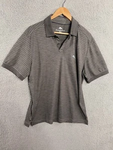 Tommy Bahama Polo Shirt Medium Coal Stripe Logo Cotton Blend Short Sleeve NEW - Picture 1 of 12