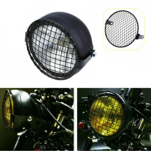 6.4" Black Metal Mesh Grill Guard Fit Motorcycle Headlight Light Cover Protector - Picture 1 of 11