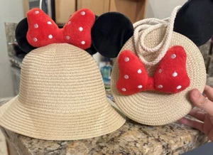 Minnie Mouse Girls Straw hat & Purse Set New  - Picture 1 of 4