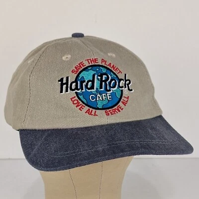 Vtg 90s Hard Rock Cafe Snapback Hat Cap Memphis Save The Planet Embroidered Tan - Image 1 of 4