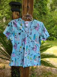 Scrubstar Multi-Color Dog Patterned Mock Neck Scrub Top Medical Uniform Small - Picture 1 of 6