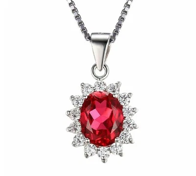 White gold finish red ruby & created diamond oval necklace free postage gift box - Image 1 of 4