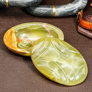 Lovely Luxury Antique Polished Green Onyx Jewelry Trinket Box - Picture 1 of 10