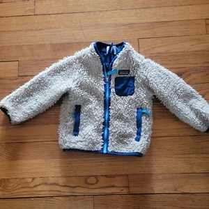 Patagonia Kids Retro Pile Fleece Jacket Khaki/Blue Unisex 12 - 18 M - Picture 1 of 3
