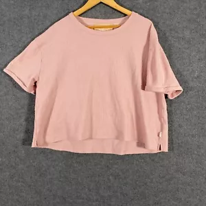Araminta James Shirt Womens Medium Pink Top Cropped Waffle Knit Relaxed Boho - Picture 1 of 11