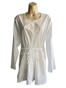 Eileen Fisher Size XL White Organic Cotton Voile Drawstring Long Tunic Shirt NEW - Picture 1 of 15