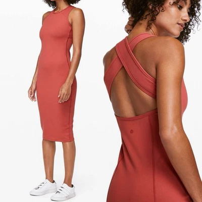 Vestido LULULEMON Picnic Play Talla 4 Rosa Ladrillo Completo Luon Midi Ajustado Bodycon Foto 1 de 4