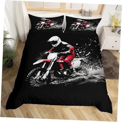  Juego de cama para moto de cross tamaño queen deportes extremos reina (sin edredón) negro rojo Foto 1 de 4