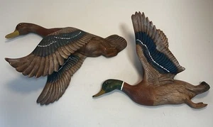 Pair Of VTG MCM Atlantic Mold Ceramic Ducks in Flight Wall Hunting Art READ - Picture 1 of 24