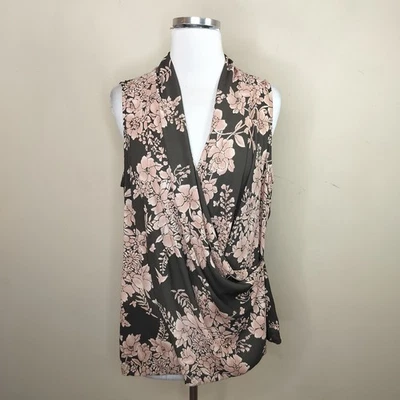 Blusa Top Cabi Floral Imitación Envolvente L Grande Para Mujer Rosa Marrón Sin Mangas Foto 1 de 4