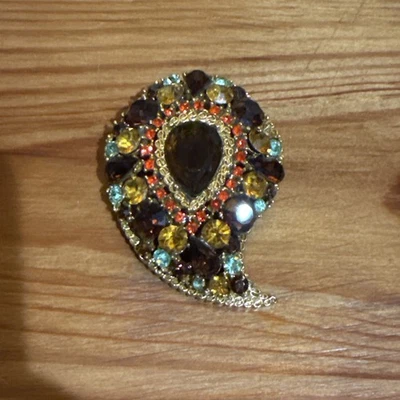 Rare Vintage Amber & Butterscotch Paisley Signed “Art” Glass Brooch Circa 1960’s - Image 1 of 4