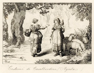 Bartolomeo Pinelli Lecce Trachten Costumi di Casalbordino Kupferstich 19 Jhd - Bild 1 von 2