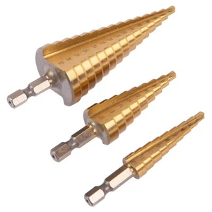 3tlg Titanbeschichtet 4-32mm Stahl Stufenbohrer Set Schlagschrauber Bohren - Bild 1 von 1