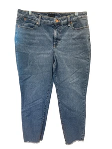 Talbots Slim Ankle Jean Size 12 Frayed Hem Mid-Rise Denim Medium Wash EUC - Picture 1 of 6