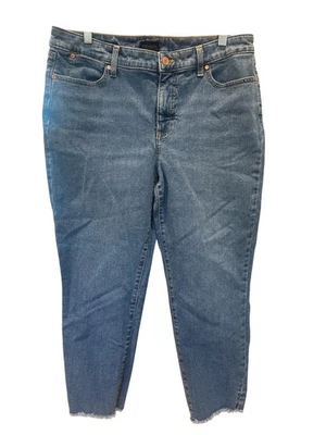Talbots Slim Ankle Jean Size 12 Frayed Hem Mid-Rise Denim Medium Wash EUC - Image 1 of 4