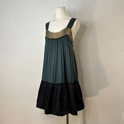 Y2K Fairycore Romantic Bubble Hem Dress Women’s Size 6 Vera Wang Green Silk - Image 1 of 4