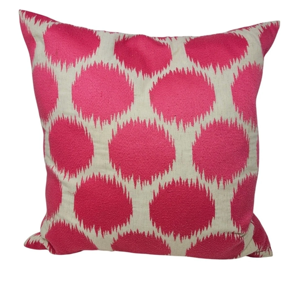 Pottery Barn Tean Pink Ikat Cotton Linen 19x19 in Throw Pillow Polka Dot  - Image 1 of 4