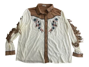John Moon Texas Women's Embroidered Fringed Western Long Sleeve Button Shirt XXL - Picture 1 of 12