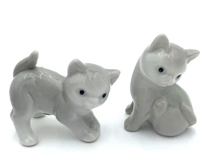 2 Vtg. Silver/Gray Otagiri (Japan) Kitty Cats, Small Porcelain, w/Stickers, MINT - Picture 1 of 15