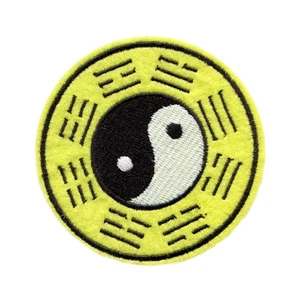Yellow Yin Yang Bagua Patch – Embroidered Iron On Taoist Symbol Applique - Picture 1 of 2