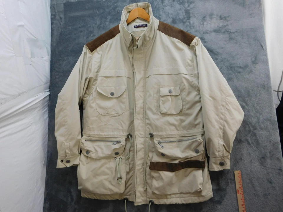 Vintage Structure Jacket Mens XL Suede Patches Utility Pockets Coat 90s - Image 1 of 4