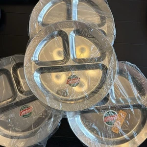 New Unused Coleman Stainless Steel Camping Plates 12-inch 3-section Set of 4 - Picture 1 of 3