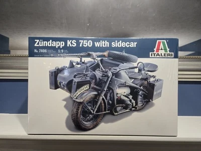 Italeri Zundapp KS 750 Motorcycle w/Sidecar 1:9 Scale Sealed Model Kit 7406  New - Image 1 of 3