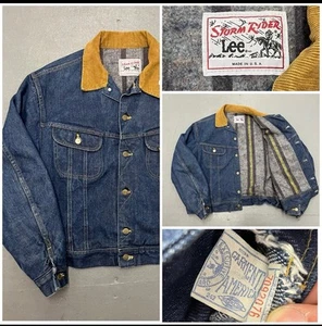 Lee 101 Storm Rider Jacket Denim Corduroy Blue size 40L Size Large - Imagen 1 de 22