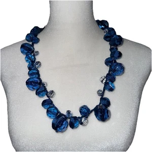 Collana audace grossa sfaccettata perline blu cobalto reale dichiarazione chiusura nastro - Foto 1 di 5