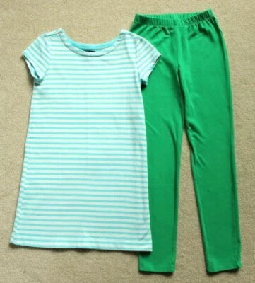 Niñas GapKids Vestido Azul Aqua a Rayas Verde Leggings Conjunto Mediano M 8 Foto 1 de 2