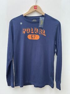 Polo Ralph Lauren T-Shirt Long Sleeved Top Print Logo Cotton Boys L Age 14 - 16